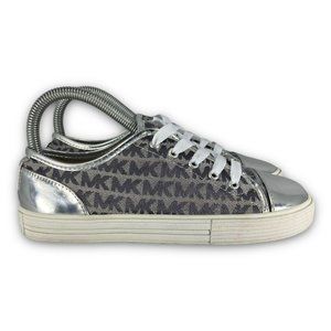 Michael Kors Signature Logo Monogram Sneakers Low Top Lace Up Silver Youth 3